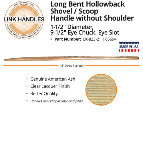 Seymour Link Handle 48 bent hollowback Shovel/scoop Handle, without shoulder, 1-1/2 diameter, 9-1/2 chuck