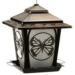 Bird Feeder, Hopper Style With Butterfly Accents, Metal